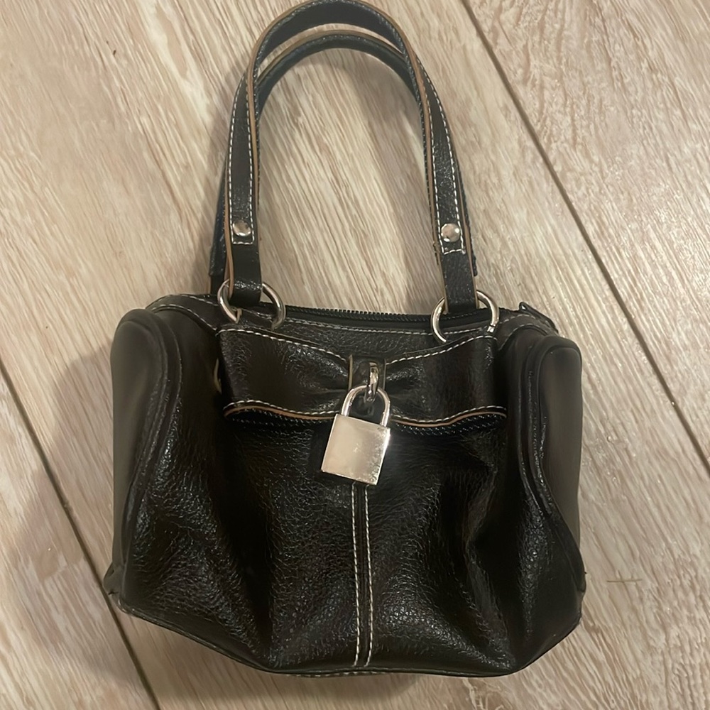 Toddlers designer bag. Great barrel purse design with lock, key. Vegan leather